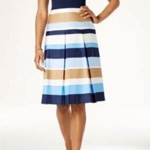 Charter Club Skirt Pleated 12 Blue White Gold
